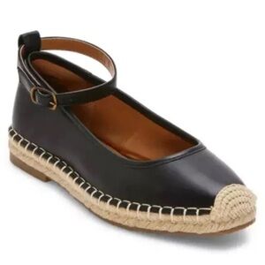 a.n.a Black and Tan Ballet Espadrille Flats with Ankle Strap, Jute Soles